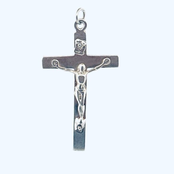 Estate Sterling Silver 925 Crucifix Cross Pendant Jesus Christ Religious Jewelry - Picture 1 of 8